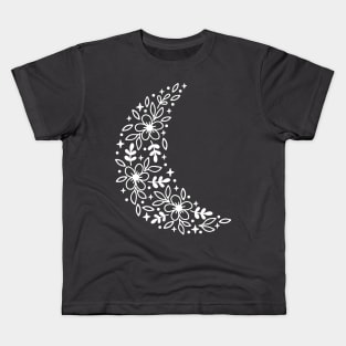 White (negative Space) Floral Moon Kids T-Shirt